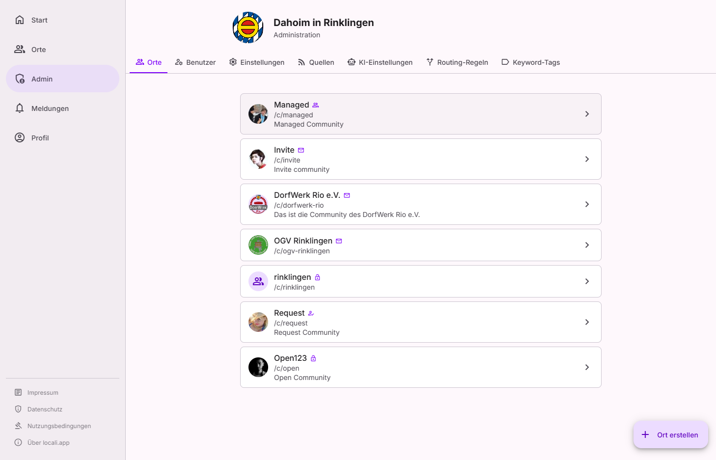 Admin area – Communities